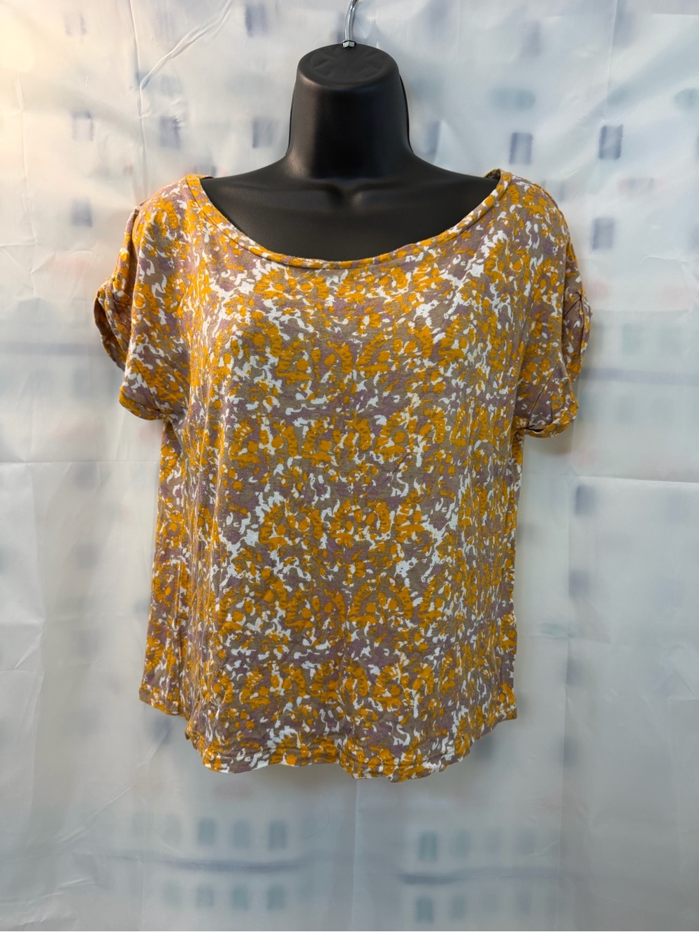 Check & Stripe Casual Floral Scoop Neck Blouse in Mustard